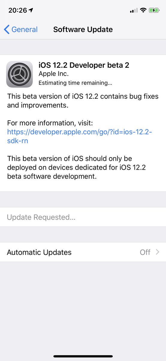 iSWUpdates's tweet photo. iOS 12.2 Beta 2 (16E5191d) has been released. #iOS #iOS122 #Beta2 #iOS122DevBeta2 #iOS122Beta2 https://t.co/EUr0A8WQuf