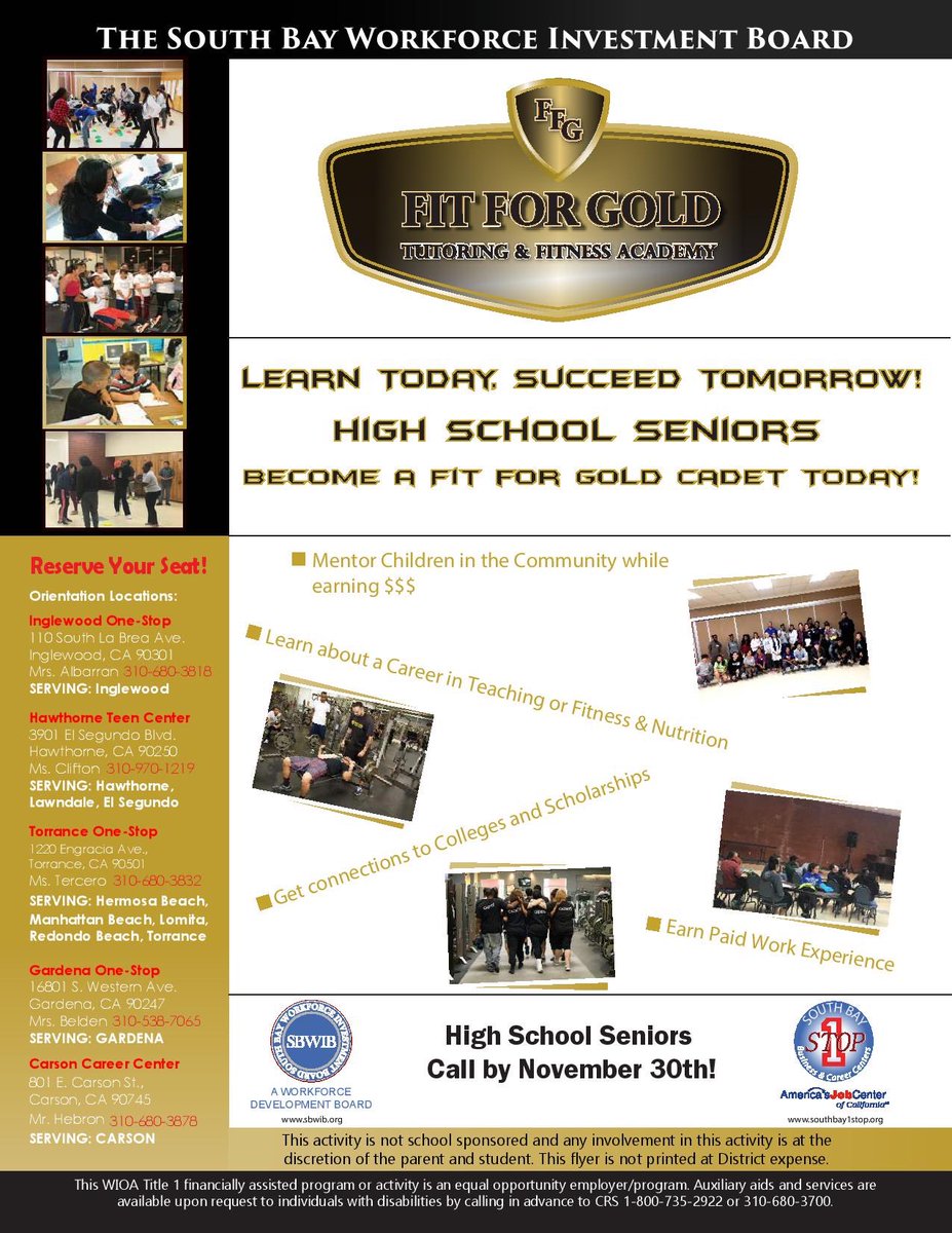 CV_Connect's tweet image. Fit for Gold! #paidworkexperience #supportwithcollegescholarshipapplications #learnaboutCareers #MentorChildrenandgetpaid. A few spots left, hurry! The opportunity is for Seniors. 
Call now! Hawthorne Teen Center
3901 El Segundo Blvd.
Hawthorne, CA 90250
Ms. Clifton 310-970-1219