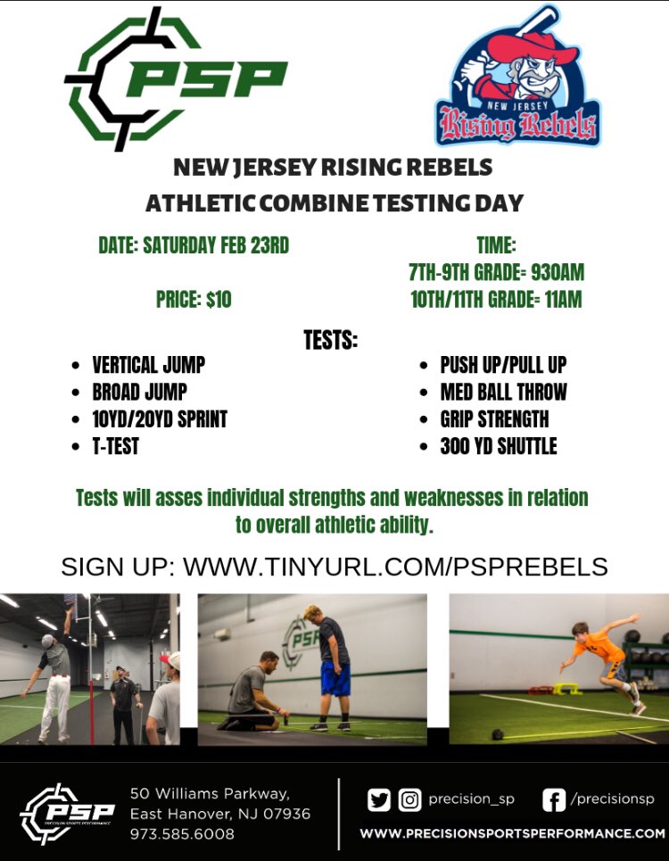 njrisingrebels's tweet photo. First ever Rising Rebels athletic combine testing day is on the books for February 23rd! Thank you to @Precision_SP for setting a day for all Rebel players to come in and get tested! Looking forward to it. Sign up today! #risingrebelsbaseball #combinetime https://t.co/FaoloWlteV