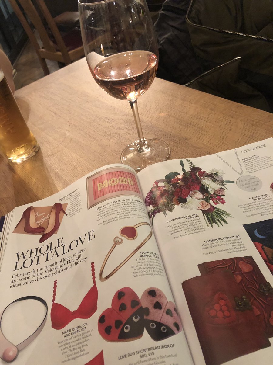 Having a glass of wine in <a href="/HWBath/">Hall & Woodhouse</a> and look what I see in <a href="/BathLifeMag/">Bath Life</a> our lovely #valentines love bugs. 🧡