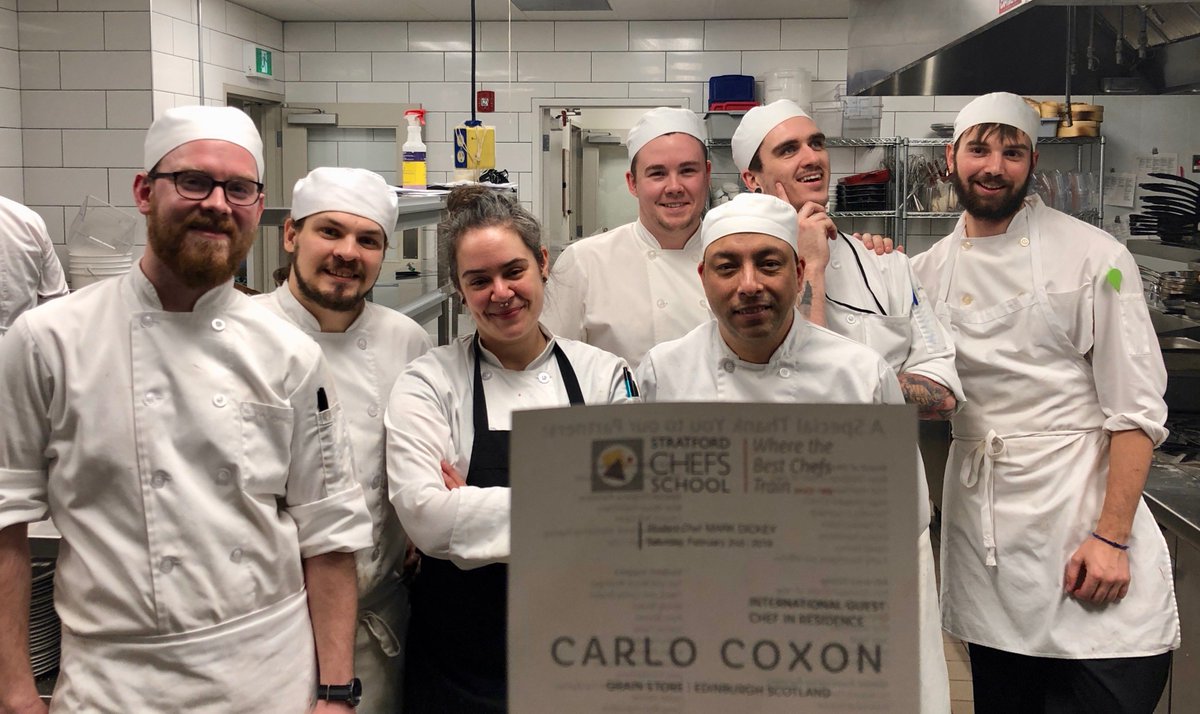 100milemark's tweet photo. Thank you #Chef Carlo Coxon from @GrainstoreEdin in @VisitScotland for a wonderful dinner at @StratfordChef school in @StratfordON! Thanks Mark Dickey and all the student chefs for a great experience! #EatWellLaughOften ❤️🇨🇦 food! https://t.co/VZbRSfCURv