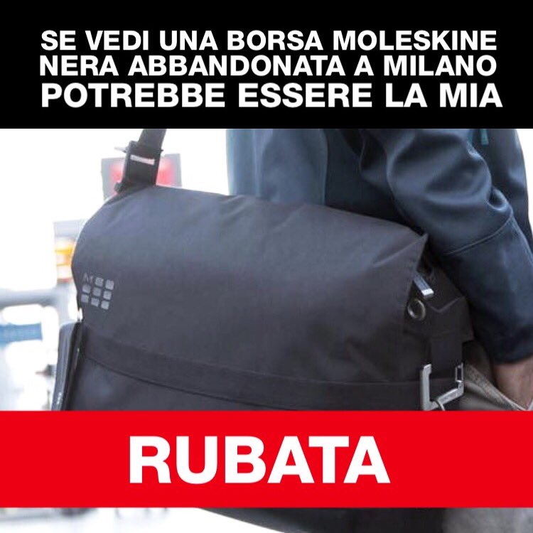andreamusso_it's tweet photo. RUBATA oggi a Milano. Contiene solo documenti e una Moleskine per me preziosa, dove conservo 15 anni di ritratti. Per aiutarmi condividi! https://t.co/ogo7iHeJgG