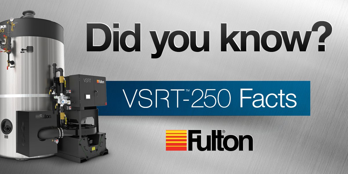 FultonBoiler's tweet photo. VSRT-250 Facts: #Efficiency 

𝗗𝗶𝗱 𝘆𝗼𝘂 𝗸𝗻𝗼𝘄?
Typical #steam #boilers rely on bulky flue gas economizers to achieve maximum efficiencies.

#Fulton's #VSRT-250 achieves an industry leading 86% efficiency without an economizer.

Learn more at: https://t.co/J84KOgvGDf https://t.co/w00HzFCuW7