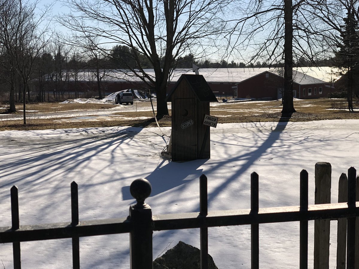 HubbardstonCel1's tweet photo. It’s official! The outhouse on the pond! #hubbardstonma #wherethehellishubbardston #frozenassets #thecountryhen #mamabeanstudios #wintertimefun #outhouse https://t.co/cKj2uygMFF