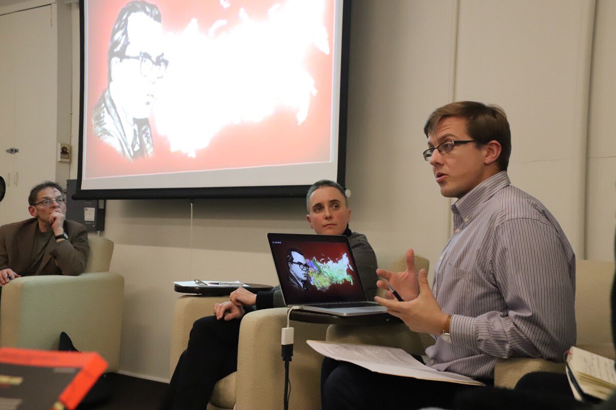 UofTCultureTech's tweet photo. Photos from our first (very snowy) Monday Night Seminar of 2019 with Nick Dyer-Witherford, Cait McKinney + Ben Peters 
@bjpeters @caitmckinney #NickDyerWitherford @UofTInfoFaculty #MechanicalBro #MondayNightSeminars https://t.co/QKjtpBwzuc