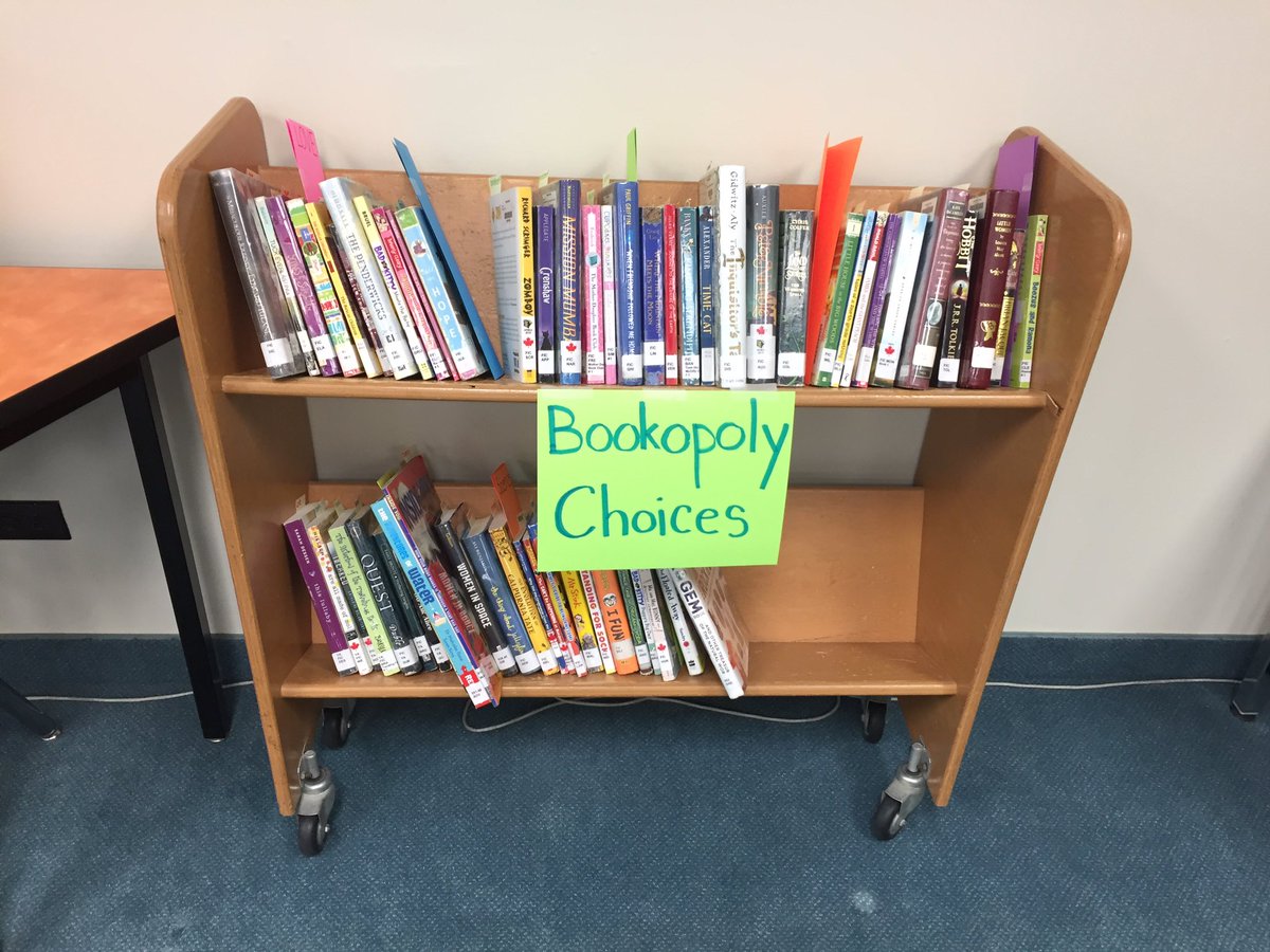 NordaleLibrary's tweet photo. Bookopoly begins today!  Students @nordaleLRSD get to roll the dice to find out what they should read! How many students will complete the whole game?? https://t.co/GUxtWlKYZe