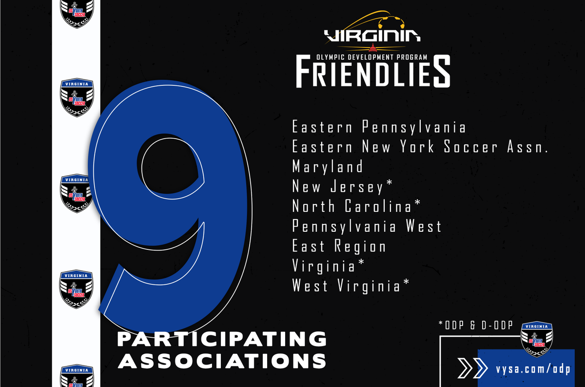 vayouthsoccer's tweet photo. We are excited to share the official participants of this year's Virginia ODP Friendlies competition!

9⃣ associations will be competing in the ODP event and 4 will also compete in the D-ODP event this year. See you February 22nd... are you ready?? 

#Friendlies #VAODP https://t.co/3O7L9FbDe0