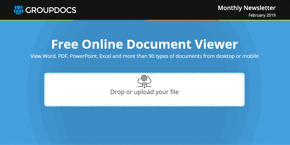 groupdocsapp's tweet photo. View Microsoft Office, OpenOffice, PDF, Project, Outlook, AutoCAD and many more file formats with GroupDocs.Viewer App. Use this free online document viewer app from any browser or OS. 

More product news at GroupDocs App February 2019 Newsletter blog – https://t.co/uyl4PxFEnC https://t.co/czKsNfLtYt