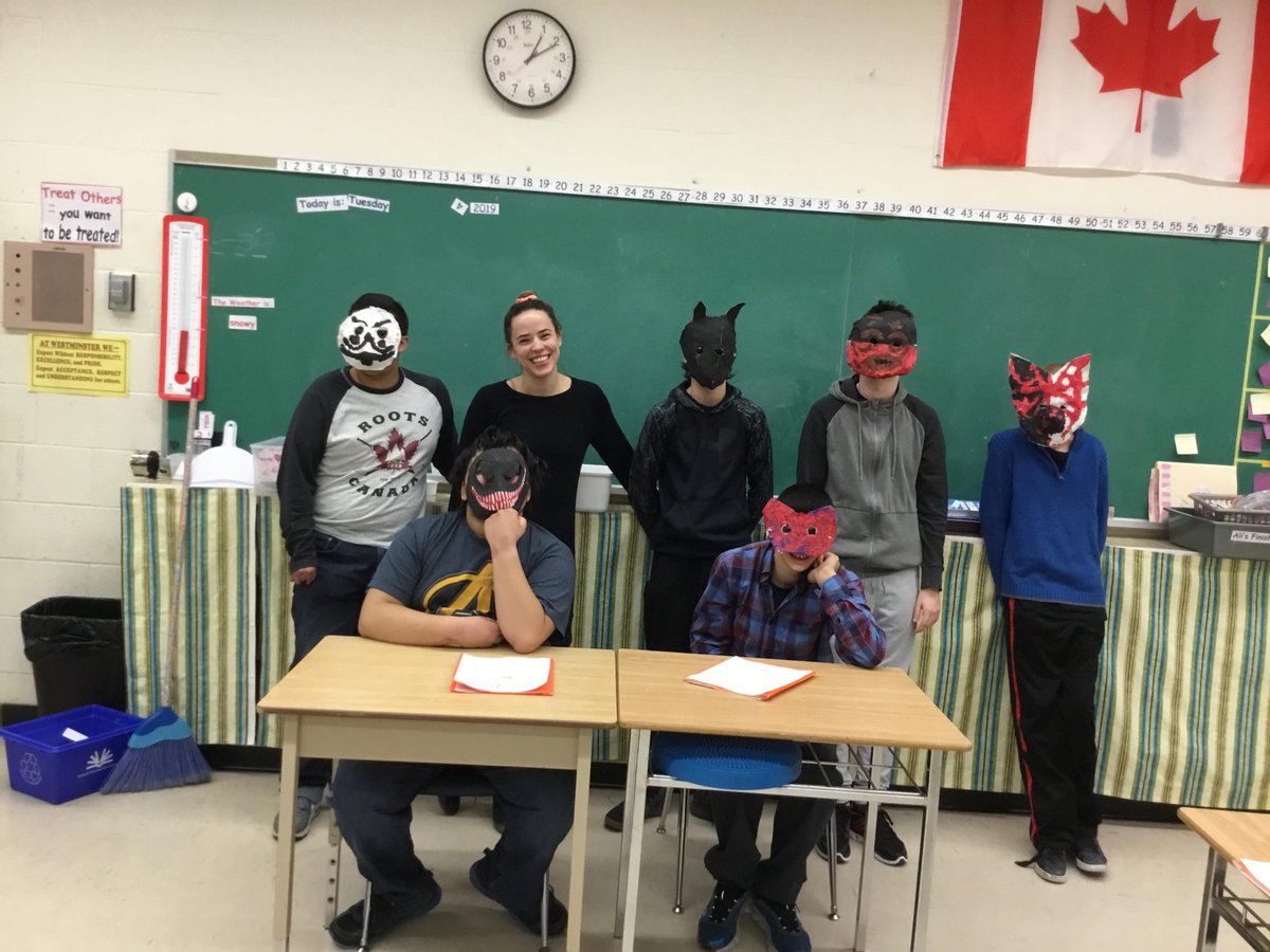 msgrayteacher's tweet image. Semester 1 Drama class came to a close today! These smart young men created characters, story lines, and set designs for their own show. They created portfolios and masks, and invited fellow students and teachers to see their hard work! @WestminsterSS #DevelopmentalEd #ArtsMatter