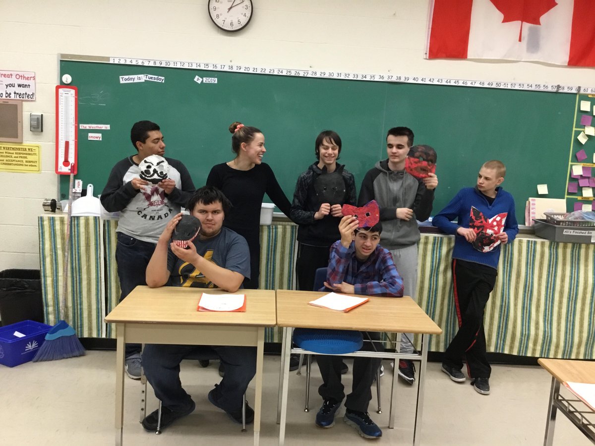 msgrayteacher's tweet image. Semester 1 Drama class came to a close today! These smart young men created characters, story lines, and set designs for their own show. They created portfolios and masks, and invited fellow students and teachers to see their hard work! @WestminsterSS #DevelopmentalEd #ArtsMatter