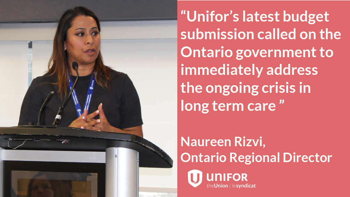 UniforTheUnion's tweet photo. Ontario Regional Director @NaureenRizvi1 speaks to Unifor's ongoing lobby efforts to address the crisis in long term care. #UniforHealth19 https://t.co/L5FfQ558pH