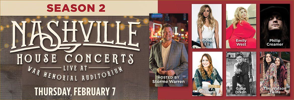Don't miss Nashville House Concerts feat. <a href="/gabedixonmusic/">Gabe Dixon</a> <a href="/TheWatsonTwins/">The Watson Twins</a> <a href="/emilywestmusic/">Emily West</a> <a href="/WhoisCreamer/">Creamer - "Hideaway" OUT NOW!</a> + MORE presented by #Lightning100 2/7 at <a href="/wmarocks/">WarMemorialNashville</a>! bit.ly/2MgRsCB