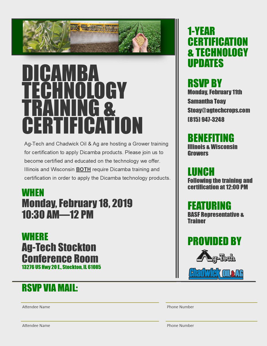 AgTechAdvantage's tweet photo. Dicamba Technology Training &amp; Certification - Monday, February 18, 2019 @ 10:30am. Hosted by: Ag-Tech and Chadwick Oil &amp; Ag https://t.co/AWq0x0T3yX
