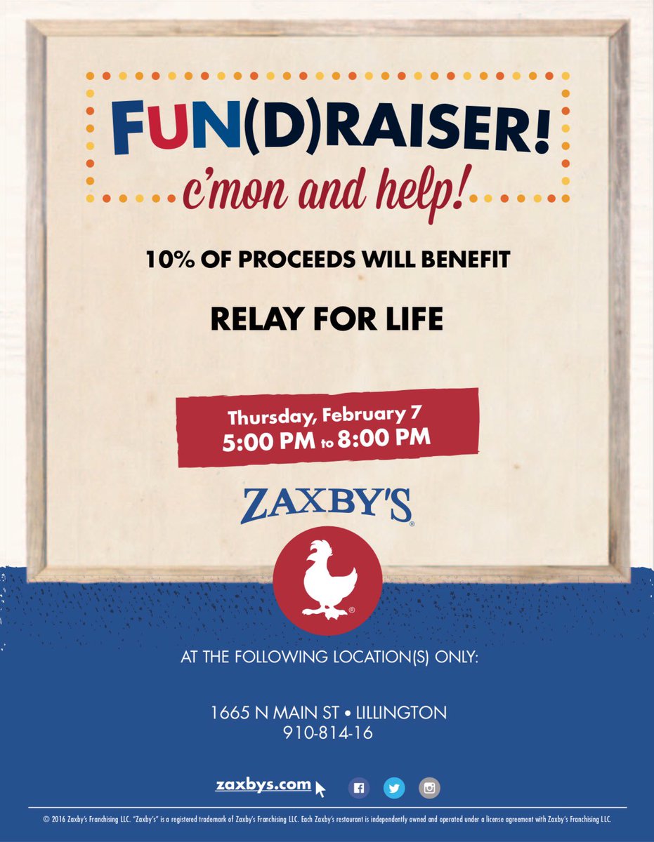 CU_Relay's tweet image. 🚨THIS THURSDAY🚨

Come out enjoy a great meal for a great cause! We will be having a 10% share night at @Zaxbys in Lillington from 5pm-8pm! We hope to CU there!