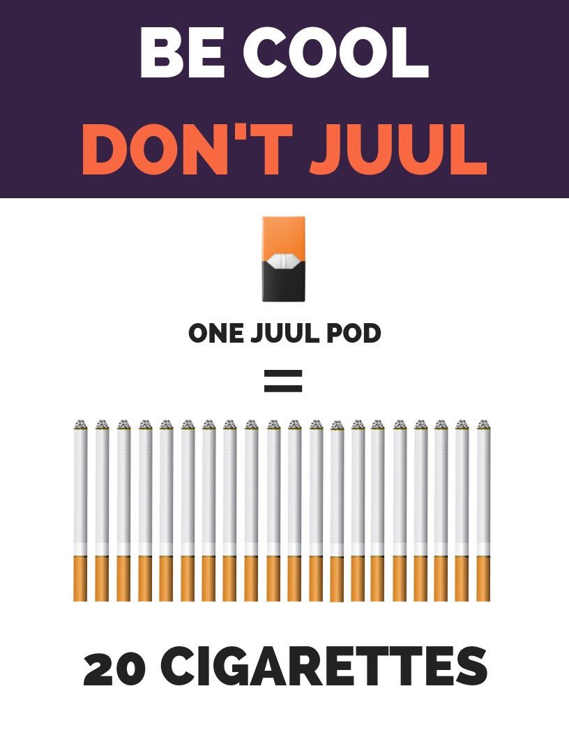 Be Cool Dont Juul on X: Did you know that one Juul pod is equal to the  amount of nicotine in 20 cigarettes? becooldontjuul  t.coBxIzLrpnFt  X