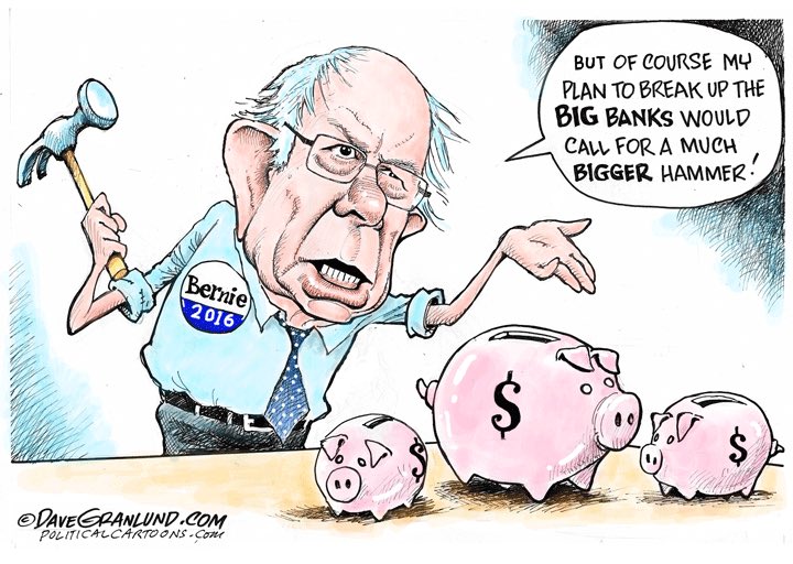 2013: Sanders introduces legislation to break up major Wall Street banks so large, that the collapse of one could send the overall economy into a downward spiral. Ya know, since he predicted it would happen when he tried to stop it the first time, & lo & behold, it happened. /33