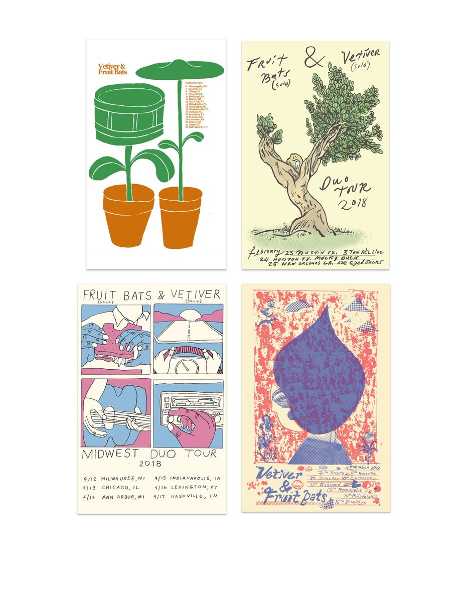 Spacebomb's tweet photo. Almost sold out of @vetiverse &amp; @Fruit_Bats mini tour poster reproduction print sets – featuring designs from @thearchivalist and long-time Vetiver collaborator &amp; all-around inspiring human Nathaniel Russell – included with the vinyl! Get yours here: https://t.co/qDOQx13RLA https://t.co/qOcFg1YCy2