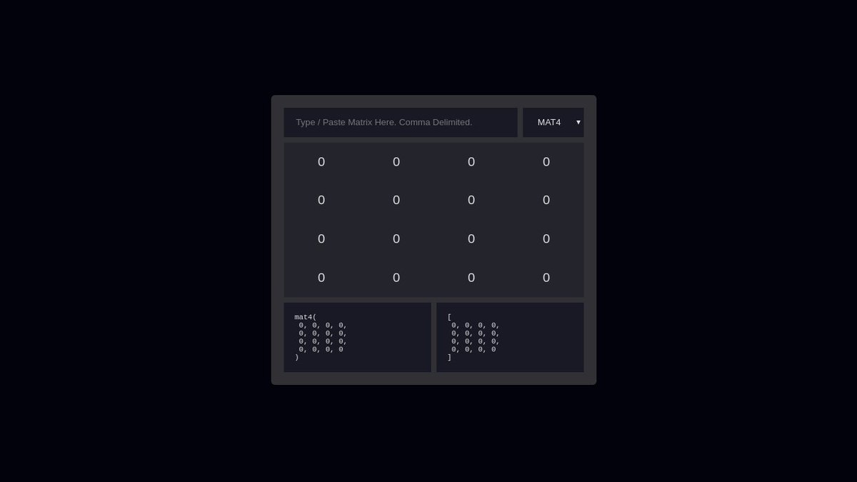 CreateJS's tweet image. Working with matrices? @MatthewWillox created this great tool in @CodePen to edit them. buff.ly/2S6tCjf Read more on the @gskinner_team blog buff.ly/2S8v6JH