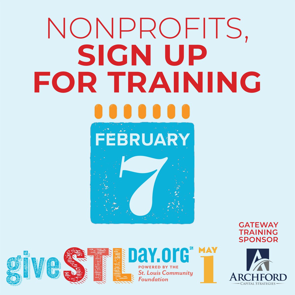 StLouisGives's tweet photo. Hey Nonprofits! Don't miss our first #GiveSTLDay Training sponsored by Archford Capital Strategies. This training will be beneficial for NEW participants or those needing a refresher course of how the day works! Register here: https://t.co/lFV1XXb8Mq https://t.co/G3WKvXk4kE