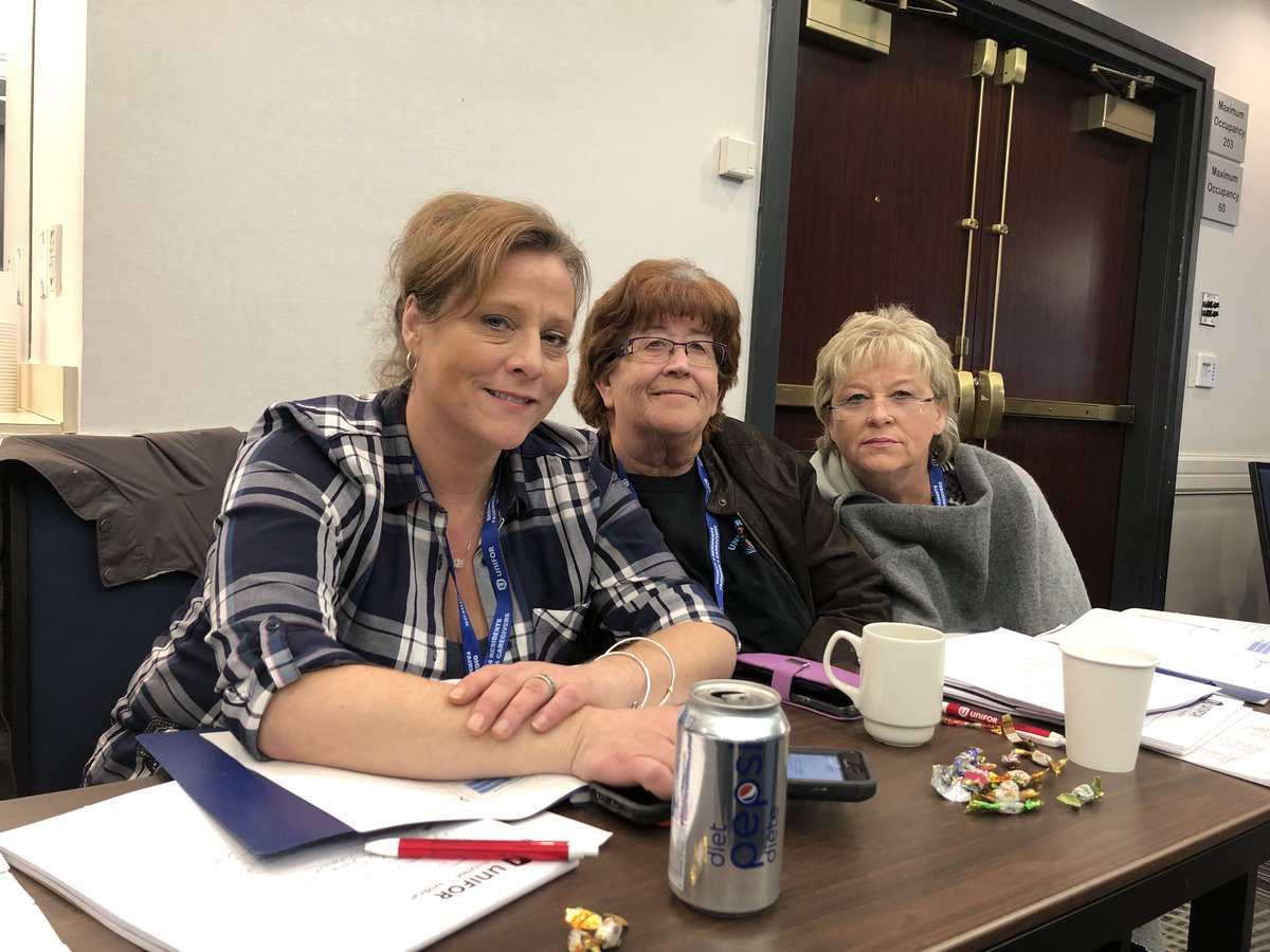 Kbrooksunifor's tweet photo. Unifor Local 8300 Vice President, Hope Knowles, and nursing home leadership Juanita Baird and Lynda Pearse at nursing home barg prep meeting. Ready to support many healthcare workers at 2019 bargaining. https://t.co/5VneCaOl9V