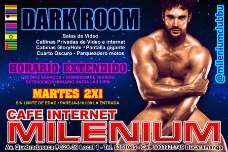 MILENIUMCLUBBU's tweet photo. ★★★ #IMPERDIBLE ★★★
@MILENIUMCLUBBU en #BUCARAMANGA
Somos el punto de encuentro para caballeros no te quedes ganas!  MARTES DE 2x1
Av. Quebradaseca # 32A-39 Local 1
Cel. 300 392 5749
➜Te esperamos! Abrimos todos los días de 2 a 9 pm
❂#MileniunClub #CafeInternet  #gay #bix https://t.co/x00xJmbO4A