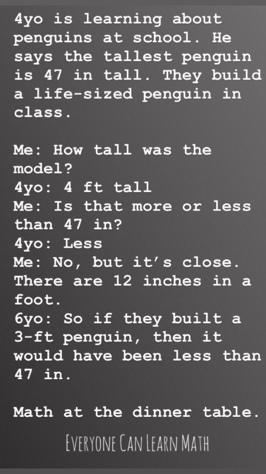 EveryoneCanMath's tweet photo. Find the math in everything and get them comfortable with numbers.
•
#everyonecanlearnmath #mathiseverywhere #tmwyk #mathwithkids #growthmindset #kidmath #penguinmath #penguins #parenting https://t.co/2W3uMK43LX