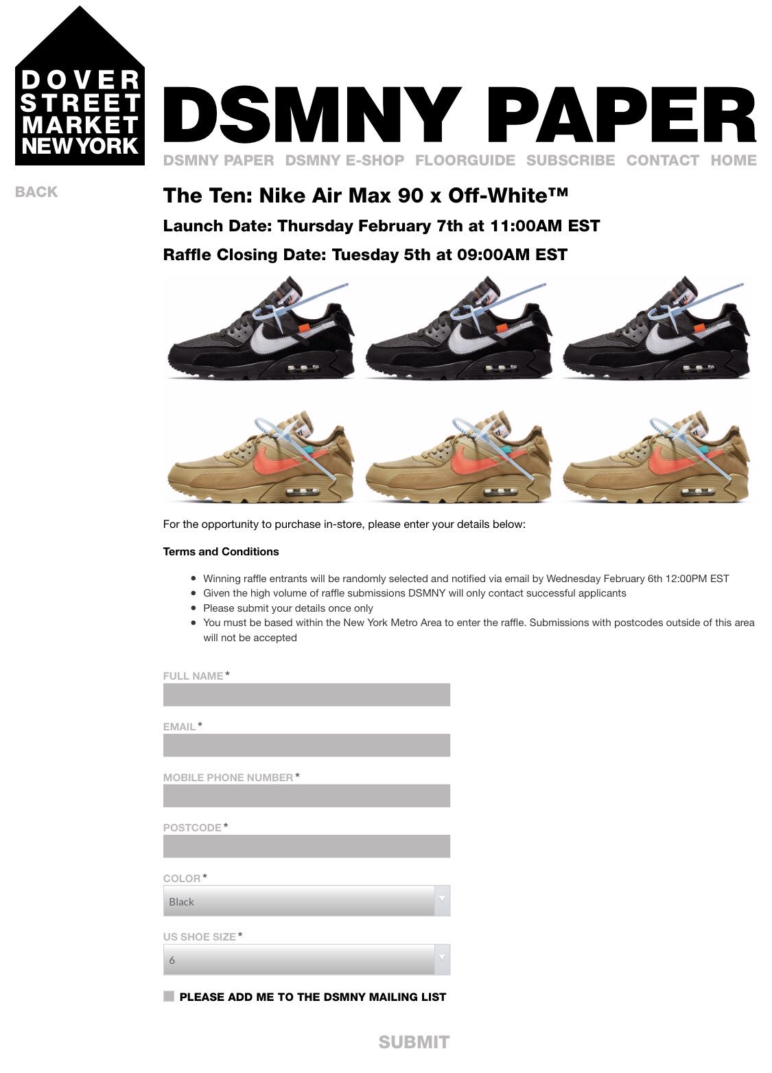 SNKR TWITR on X Off White x Nike Air Max 90 online raffle for in store pick up via DSMNY DSMLA DSMNY https t lGBjEgVtqK DSMLA https t DV7o8Rg3ZQ https t 4l9RRl37Nk X