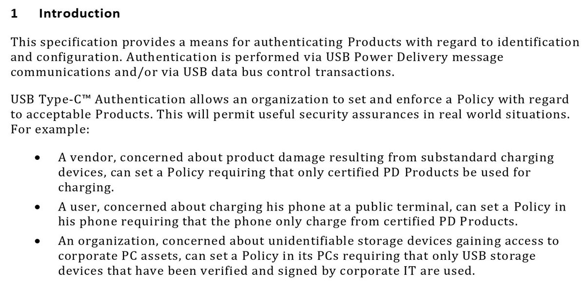 whitequark's tweet photo. regular reminder that USB type C is an awful, deeply overcomplicated standard that puts *looks into notes* X.509 certificates into chargers so that *shuffles* people would plug their phones into public terminals https://t.co/GdNXCUjz4P