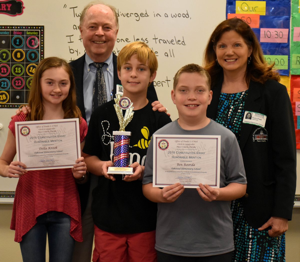 Unable to make it to December's presentation to Board of <a href="/pascoschools/">Pasco County Schools</a>, third-place finisher and <a href="/Oakstead_Otter/">Tammy Kimpland-</a> Philip Fleming got a mini-ceremony w/classmates and <a href="/ClerkPaula/">Paula O'Neil, Ph.D.</a> Monday. Honorable mentions Della Krook and Ben Roorda had a moment, too.  facebook.com/pg/PascoClerk/…
