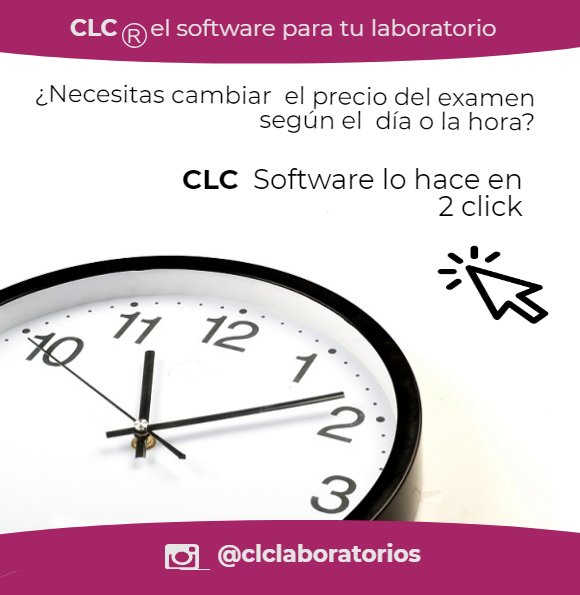 clc_lab's tweet photo. ¿Necesitas cambiar el precio del examen según el día o la hora? #Opcion #Recargo #Temporal #software  #sistema #Laboratorio #gestion #hora #precios #PromotorCLC #Venezuela #Mexico #Ecuador #Argentina #Honduras #gratis https://t.co/c2VyC4JPz2
