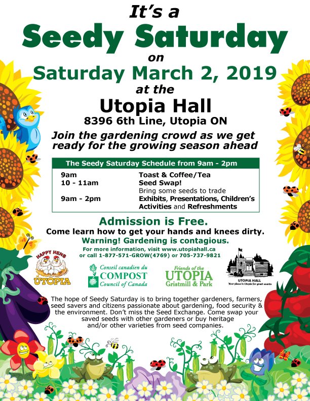 Up-and-coming Seedy Saturday on March 2nd, 9am-2pm at Utopia Hall! 🌱