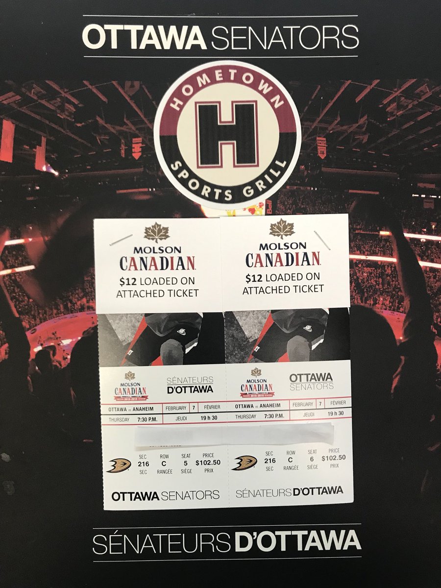 Follow these 3 steps for your chance to win tickets for Thursday’s game - Sens vs Ducks! 🏒 Winner will be announced tomorrow night! 😉🎉 
1. Go on Twitter and retweet! ✔️
2. Follow us on Instagram OR like us on Facebook! ✔️
3. Tag a friend you’d bring along! ✔️
#hometownsportsg
