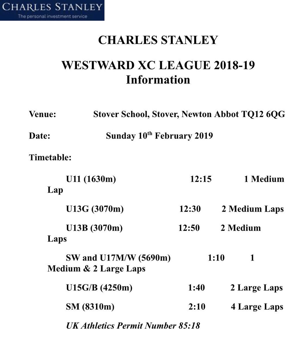 Stover x-country 10th February. 
13:10 start for Senior Women
14:10 start for Senior Men 
At Stover school, Newton Road, Newton Abbot, TQ12 6QG.
Only 30-40 mins away, so as close it would be great to see as many muskies  entering as we can get.