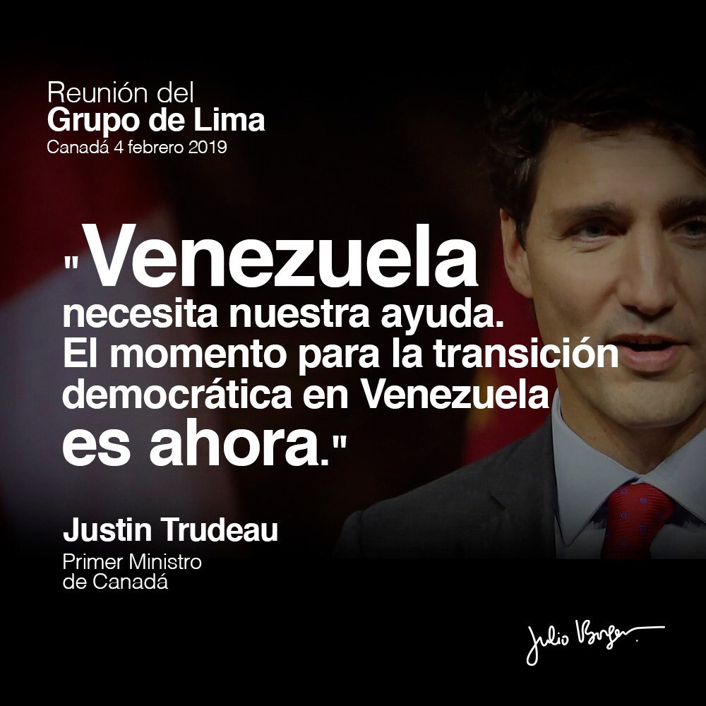 Pr1meroJusticia's tweet photo. “Venezuela necesita nuestra ayuda. El momento para la transición democrática en Venezuela es ahora” @JustinTrudeau #GrupoDeLimaConVzla #4Feb https://t.co/CJq8M9laCC