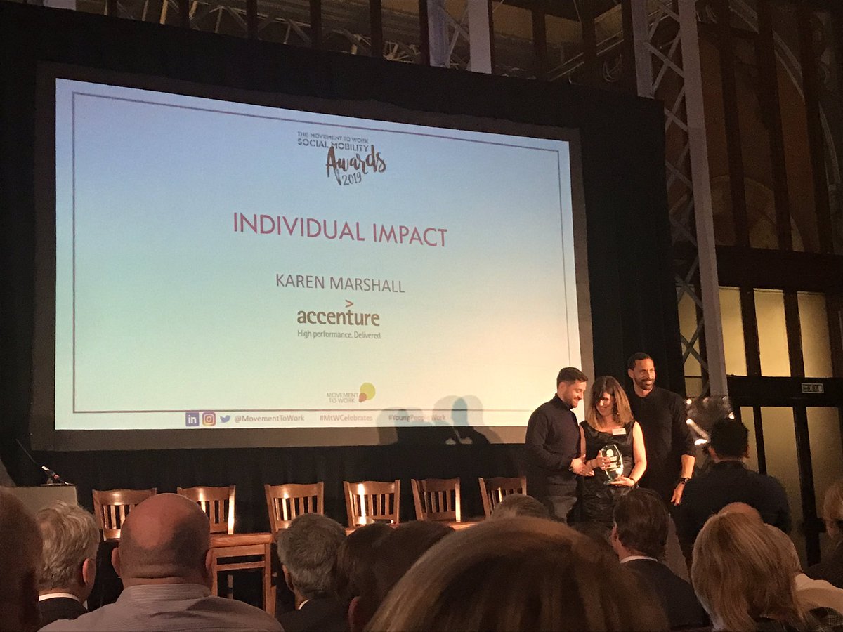 KatRTaylor's tweet photo. Congratulations @NE_KMarshall! So good to see you being awarded the @MovementToWork Individual Impact Award by @rioferdy5 and @SpencerOwen. So well deserved! @AccentureUK #Skillstosucceed https://t.co/7Nt5oOpOVD