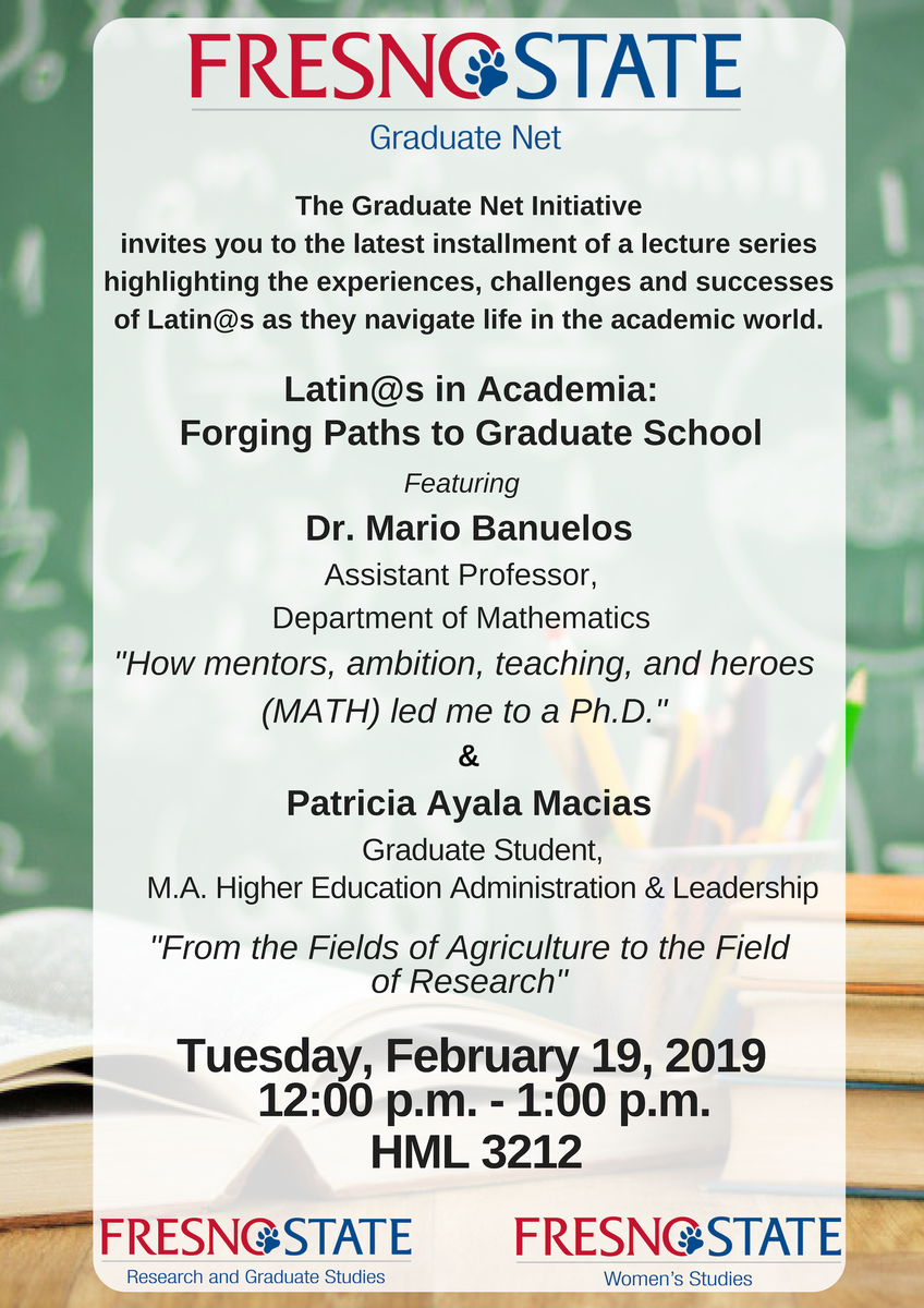 FS_GradNet's tweet photo. Back at it again with Latin@s in Academia lecture series! Everyone is welcome!
#FresnoState #GradNet https://t.co/MEoFjo3vV4