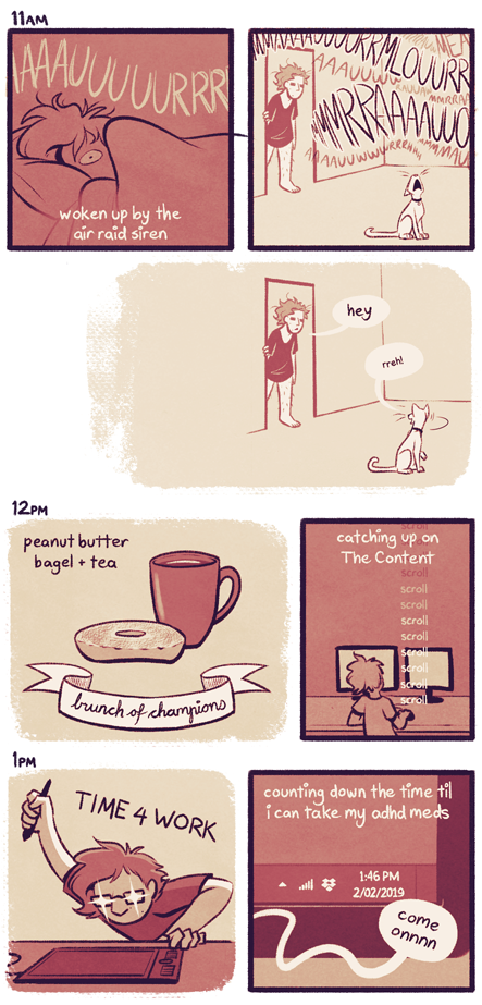 moosedoodles's tweet photo. so i remembered to do #hourlycomicday this year but then i forgot to actually uhh post 'em :V whoops

anyway! here they are, featuring about 80% less cat-related shenanigans than i usually get up to https://t.co/oVapmSyBlI