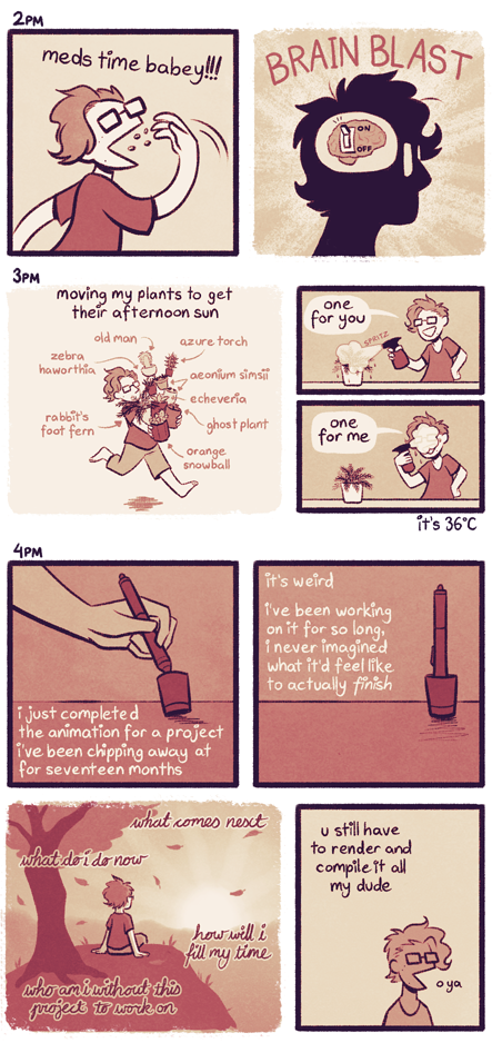 moosedoodles's tweet photo. so i remembered to do #hourlycomicday this year but then i forgot to actually uhh post 'em :V whoops

anyway! here they are, featuring about 80% less cat-related shenanigans than i usually get up to https://t.co/oVapmSyBlI