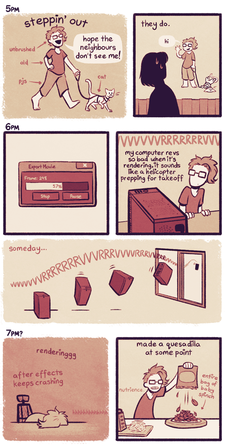 moosedoodles's tweet photo. so i remembered to do #hourlycomicday this year but then i forgot to actually uhh post 'em :V whoops

anyway! here they are, featuring about 80% less cat-related shenanigans than i usually get up to https://t.co/oVapmSyBlI