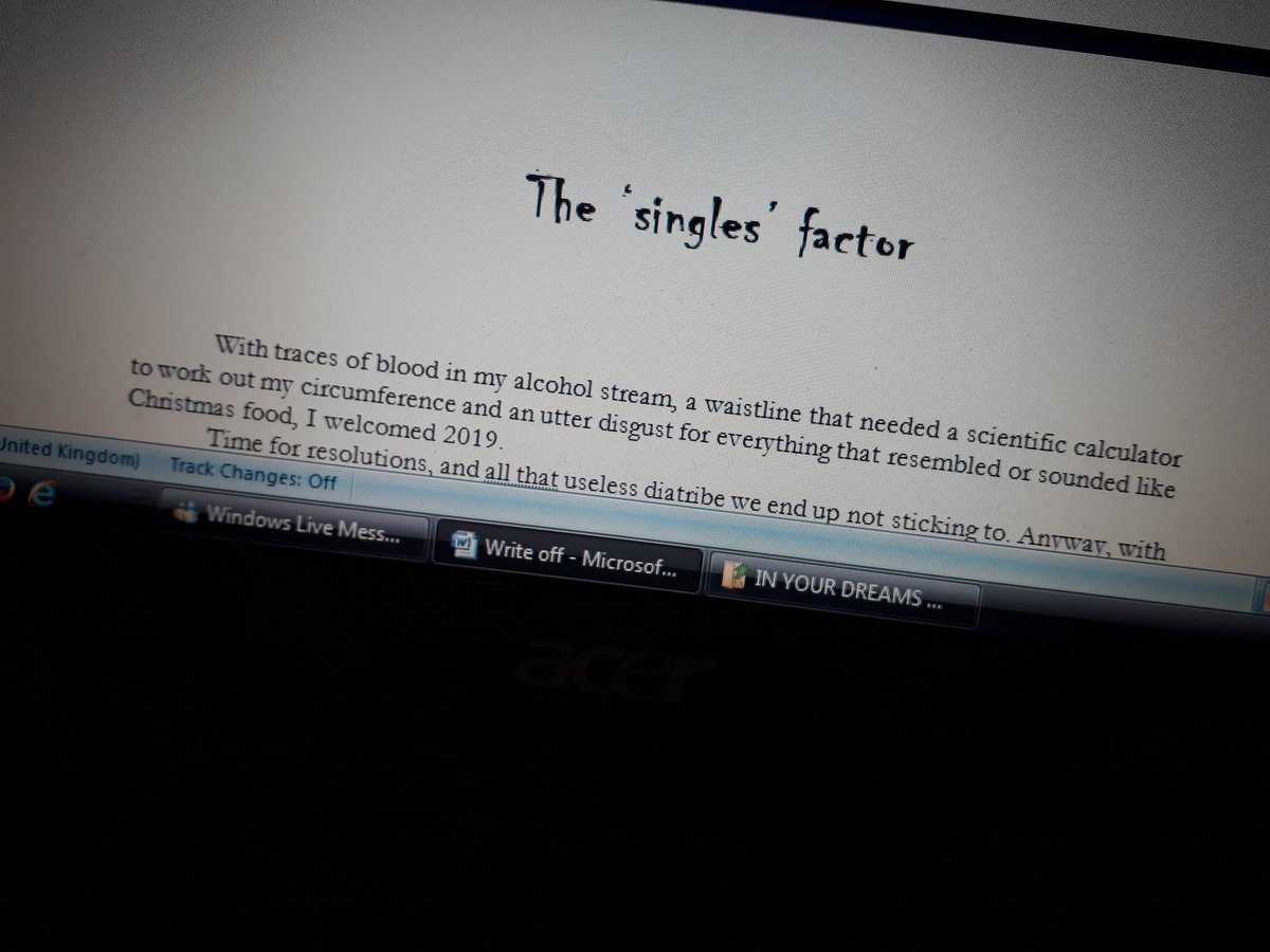 antrichards2014's tweet photo. #WriteOff_AntRichards
I managed a surprising 790 wordcount this afternoon. My 1st dig at the manuscript this year. Had it abandoned since early December🙁.
The 'singles' factor is hopefully the 2nd from last chapter of the book.
#amwriting #my3rdbook #makingprogress #writerslife https://t.co/35oFlgG061