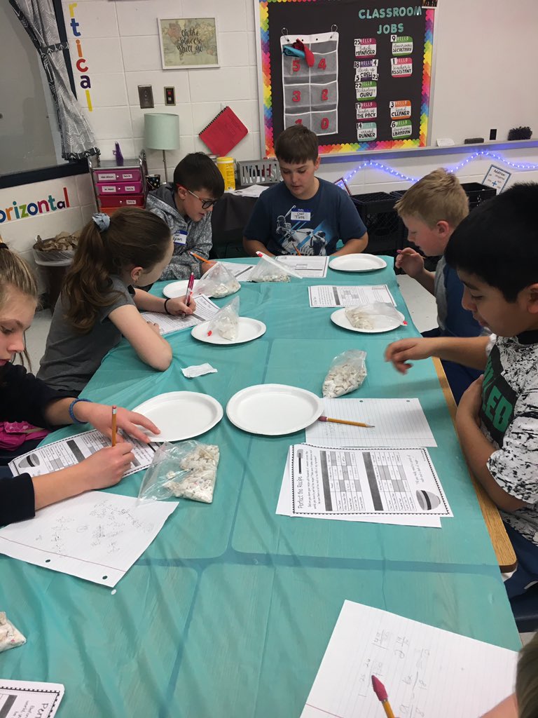 rachgillmore's tweet photo. Always start with your appetizer! We are reviewing for our test by using real life examples to add and subtract fractions with unlike denominators! We also rewarded ourselves with fraction puppy chow! #wctopchef #wcmiddles #gillmoresbakers #chefsfortopchef https://t.co/dD7JQ6TB81