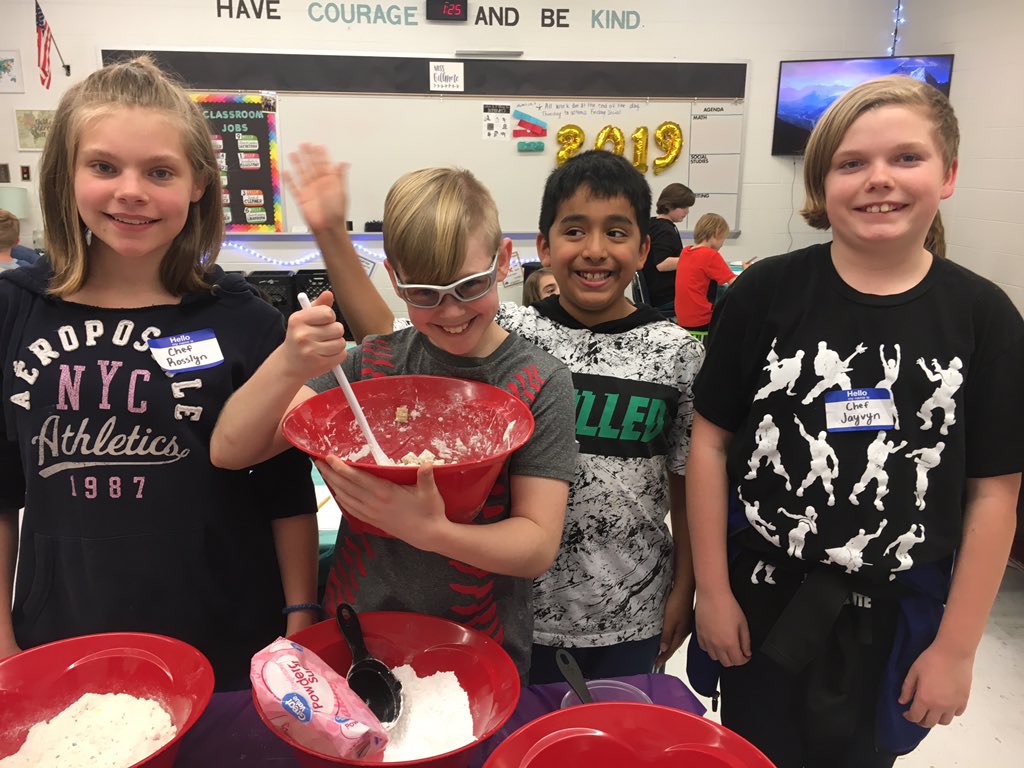 rachgillmore's tweet photo. Always start with your appetizer! We are reviewing for our test by using real life examples to add and subtract fractions with unlike denominators! We also rewarded ourselves with fraction puppy chow! #wctopchef #wcmiddles #gillmoresbakers #chefsfortopchef https://t.co/dD7JQ6TB81