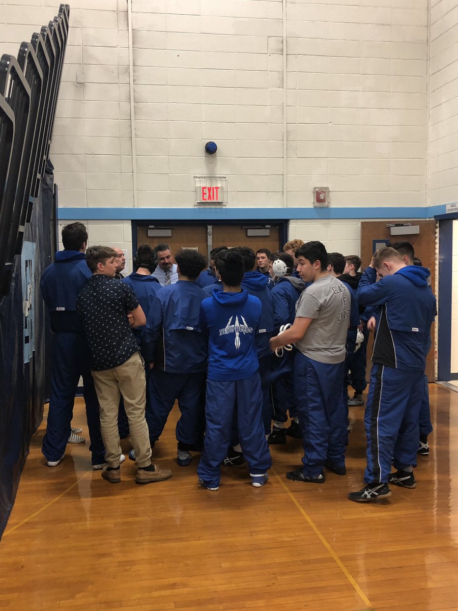 Wrestling getting pre match instructions before we face off against Highland in 1st round NJSIAA SJ  team action! Let’s go Blue Devils!👏🏽💪🏼🤼‍♂️