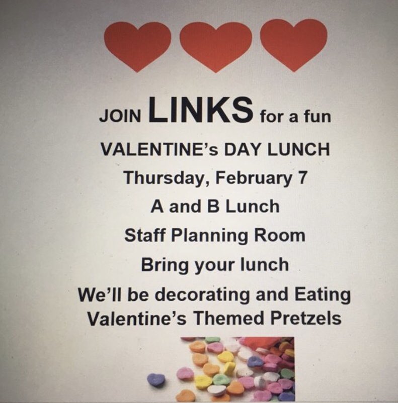 LINKS LUNCH THURSDAY!!! See flyer for more info❤️💗 🏹 🔗