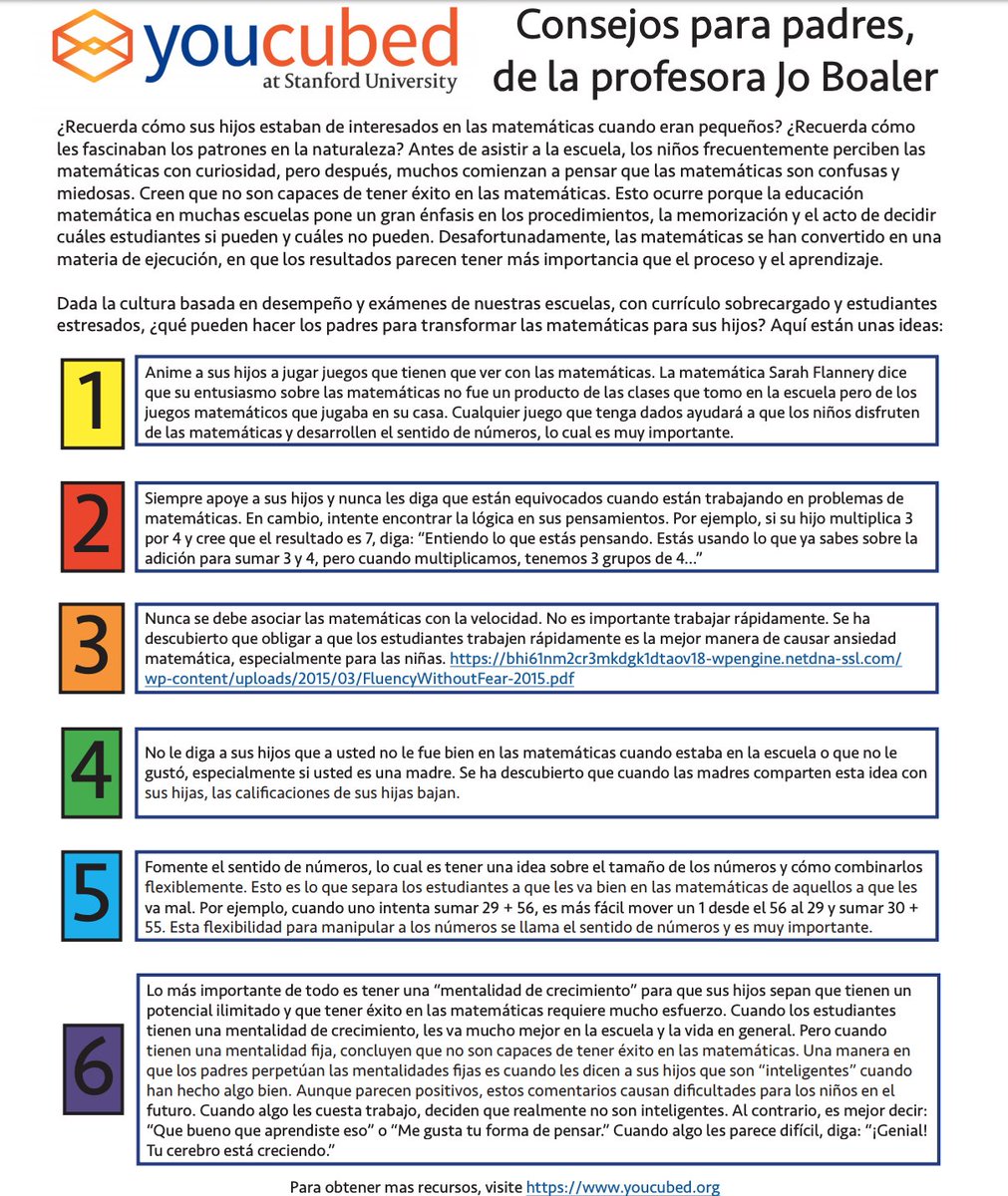 youcubed's tweet photo. Are your children/students fearful of maths? Here are 6 practical ways to support your child's mathematical development 👇🏼 For more resources check out https://t.co/jjaGzoA8bt https://t.co/Z7OGx9FRiB
