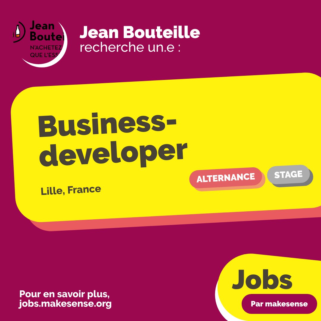 jobsthatmakese1's tweet photo. 🆕 Nouveau job publié : Business-developer [Alternance, Stage]
🏬 Jean Bouteille 🌎 Lille, France

À voir sur jobs_that_makesense 👉https://t.co/fuJdRlWwkZ

#jobthatmakesense #jobsthatmakesense #ESS #emplois #socent #job https://t.co/cSNodjEXzl