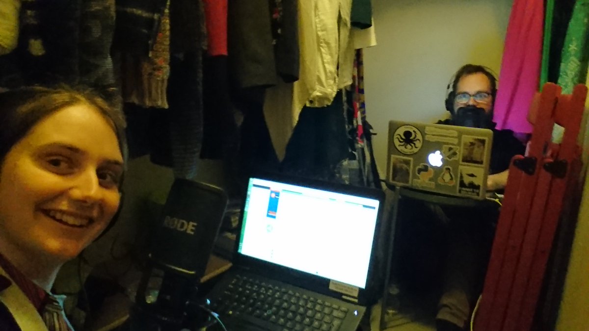 VerilyPodcast's tweet photo. Had the pleasure to record another technically advanced episode, this time from the comfy floor of Irene's closet. 

Look out for a new episode this Sunday at https://t.co/1R4IvGOM1L or wherever you get your podcasts! https://t.co/L2DqArXXV0