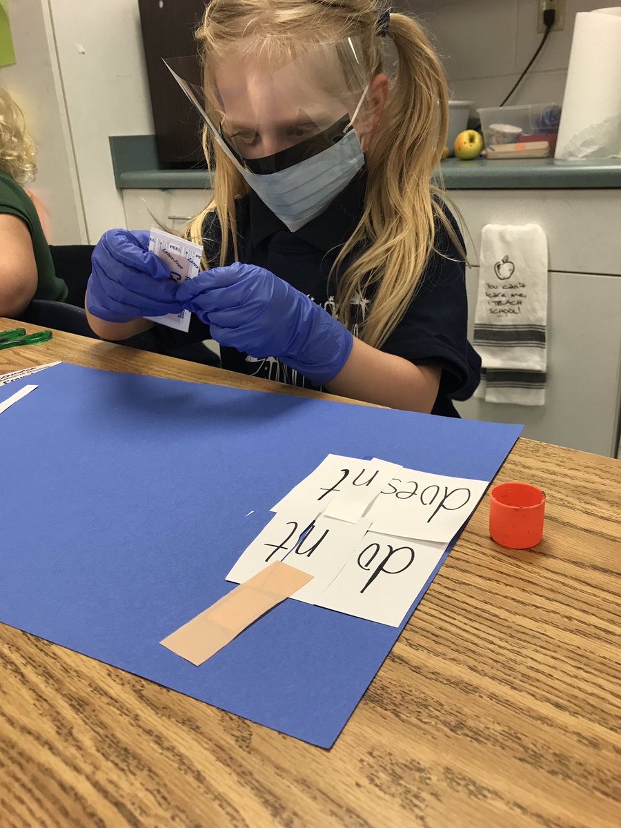 HayaskiKristen's tweet photo. I had a class full of surgeons today! My Firsties had so much fun doing “contraction surgery” by carefully removing the letters they didn’t need and piecing them together with a band aide as the apostrophe. #Pinterestproject #firstgrade @GlendaWarren15 @JETurnerSchool https://t.co/eqY9jZc1Ln
