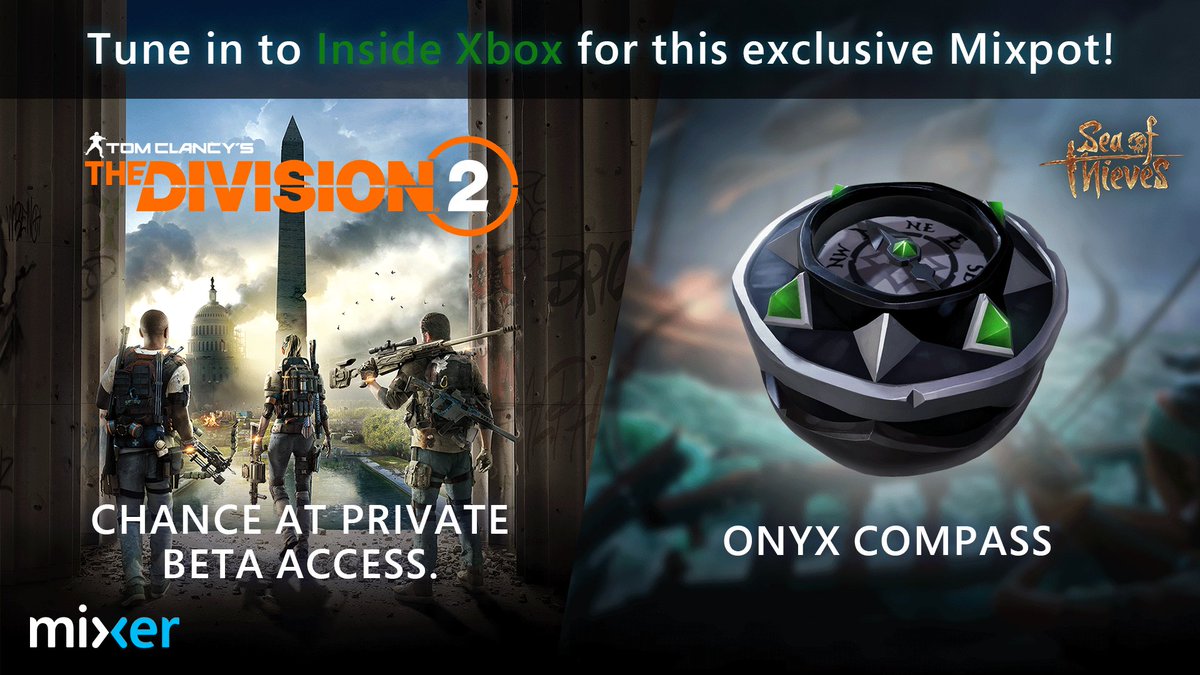XBOXANZ's tweet photo. Don’t miss the latest exclusive MixPot with #TheDivision2 and #SeaOfThieves treasure tomorrow at 9 AM AEDT - only on @WatchMixer. https://t.co/03oHdRi5y1