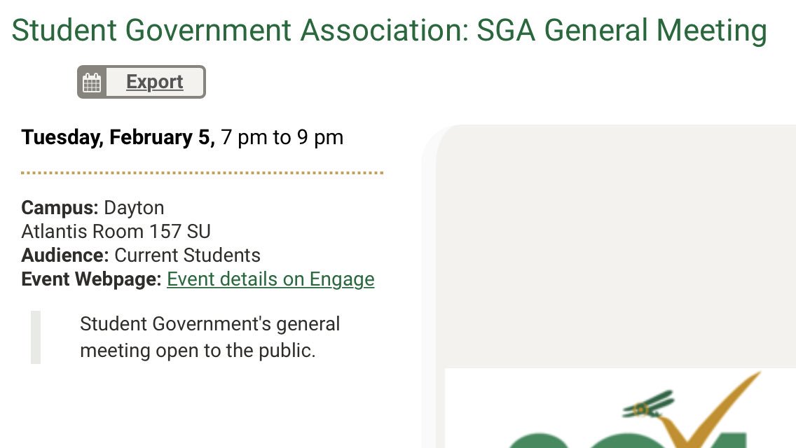 MollySimonis's tweet photo. Hey Wright state undergrad and grad students- public SGA meeting tomorrow evening. Floor usually opens for comments at the end. Anyone want to join me there? @sff_wrightfight #students4faculty #fighting4Wright https://t.co/gEdjUAP8SO